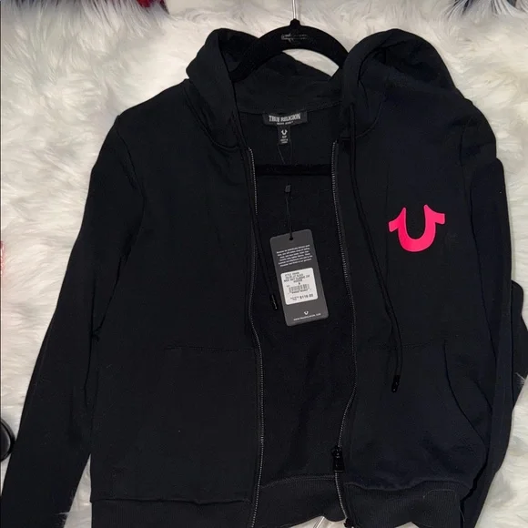 True Religion Black Zip-Up Sweatsuit Size Small Top & Bottom Brand New with Tags - Picture 1 of 6